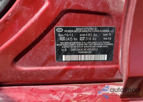 2014 Hyundai Sonata Gls z USA, uszkodzony, nr VIN 5NPEB4AC4EH854953